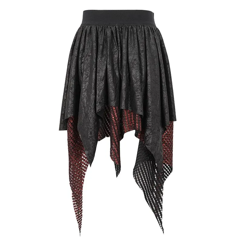 Damen Gothic-Rock mit unregelmäßiger Mesh-Splice-Schnalle, Rot