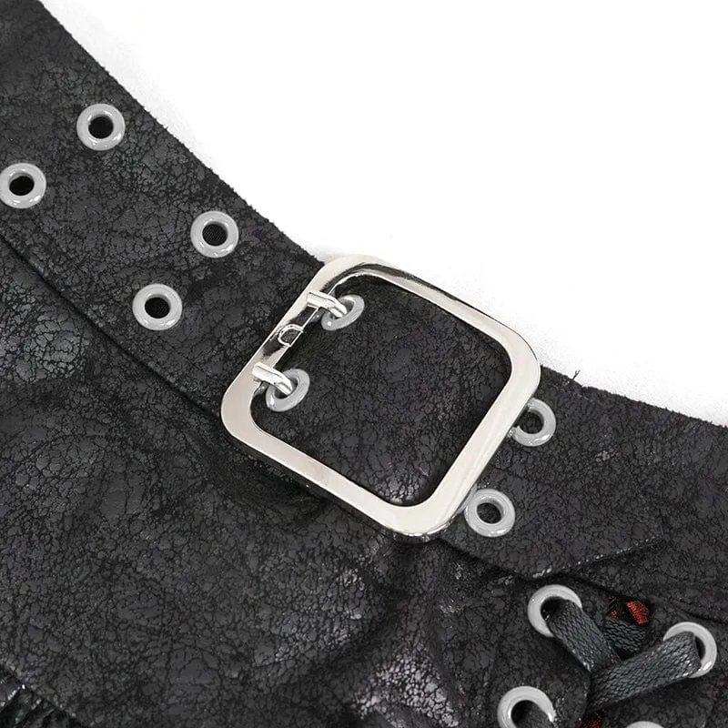 Damen Gothic-Rock mit unregelmäßiger Mesh-Splice-Schnalle, Rot