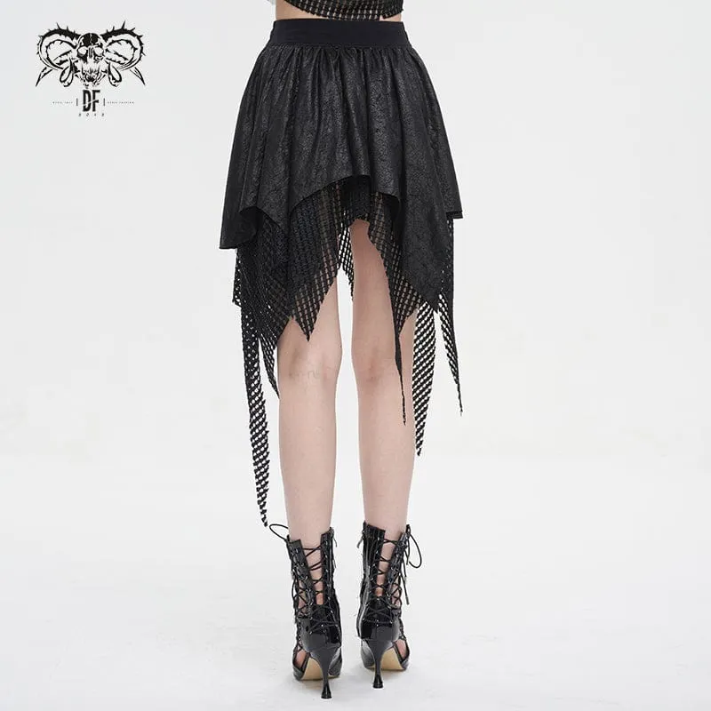 Gothic-Rock für Damen mit unregelmäßigem Mesh-Splice-Schnallenmuster, Schwarz