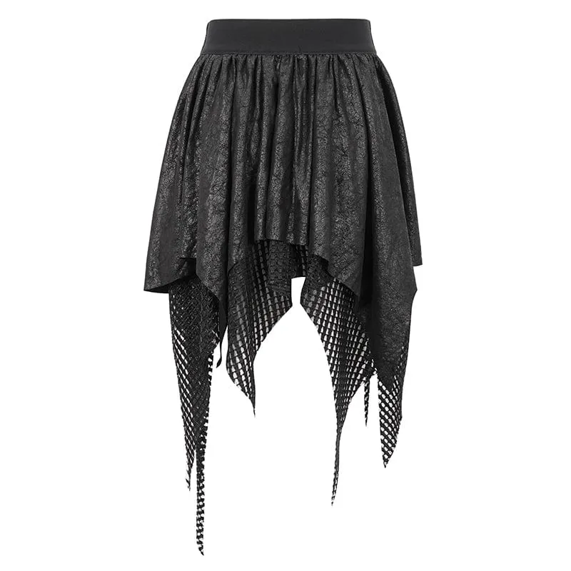 Gothic-Rock für Damen mit unregelmäßigem Mesh-Splice-Schnallenmuster, Schwarz