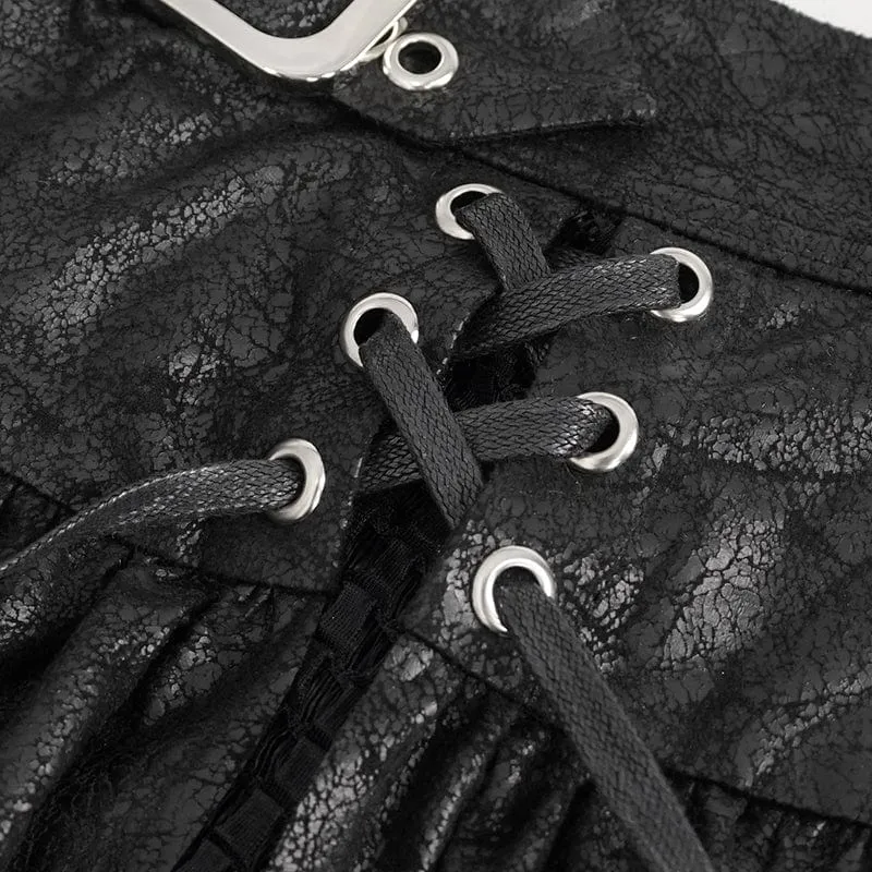 Gothic-Rock für Damen mit unregelmäßigem Mesh-Splice-Schnallenmuster, Schwarz
