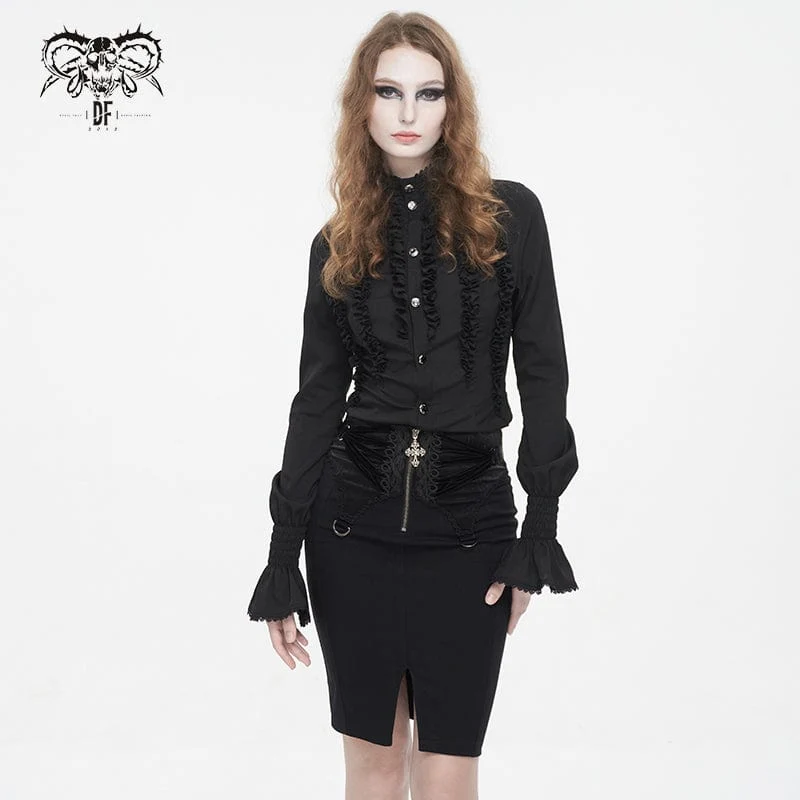 Damen-Gothic-Spitzenrock mit Schnürung und Blumenstickerei