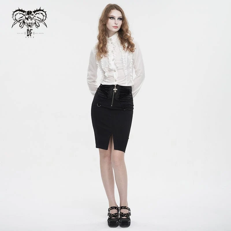 Damen-Gothic-Spitzenrock mit Schnürung und Blumenstickerei