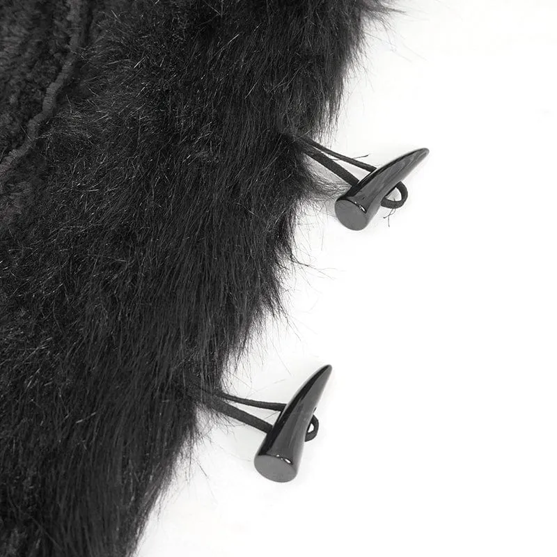 Flauschiger Gothic-Mantel für Damen mit ausgestellten Ärmeln und Kapuze