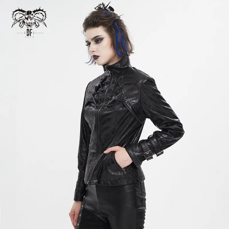 Punk-Jacke mit knisternder Schnalle und Stehkragen für Damen
