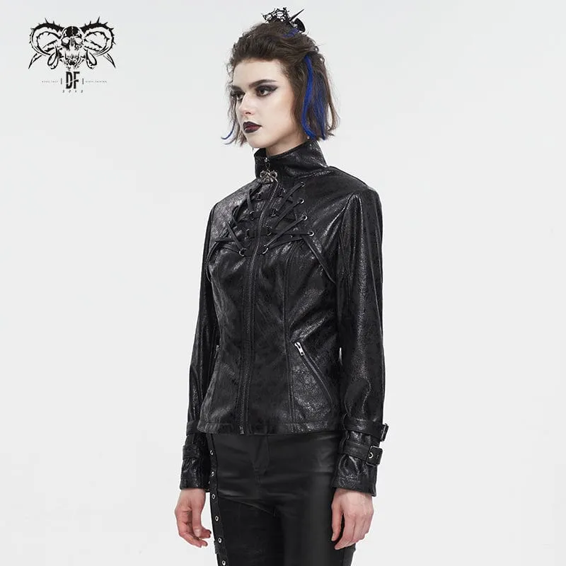 Punk-Jacke mit knisternder Schnalle und Stehkragen für Damen