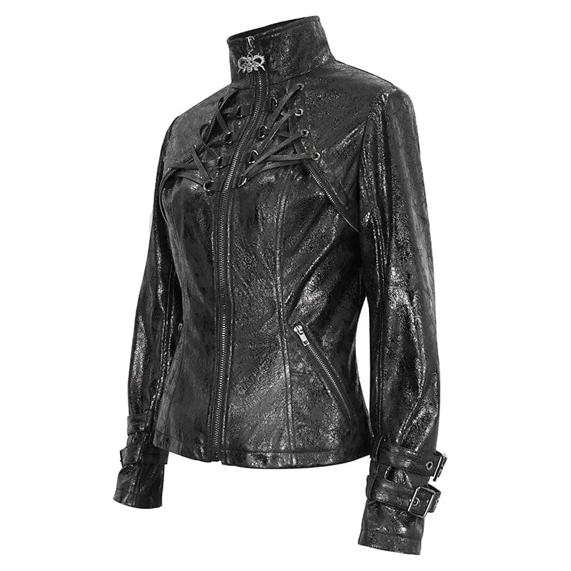 Punk-Jacke mit knisternder Schnalle und Stehkragen für Damen
