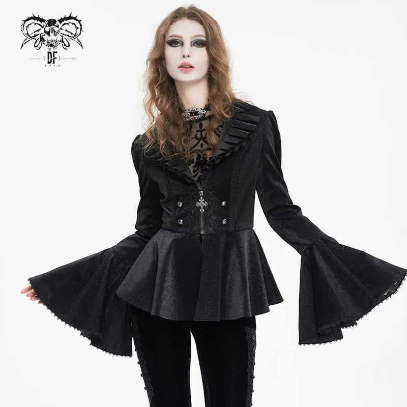 Gothic-Jacke mit Rüschenkragen und ausgestellten Ärmeln für Damen