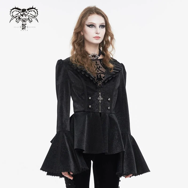 Gothic-Jacke mit Rüschenkragen und ausgestellten Ärmeln für Damen