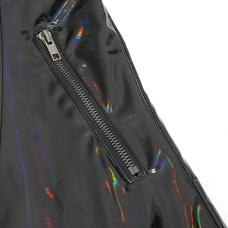 Damen-Punk-Mantel aus Lackleder mit Schnürung und Mesh-Splice-Effekt