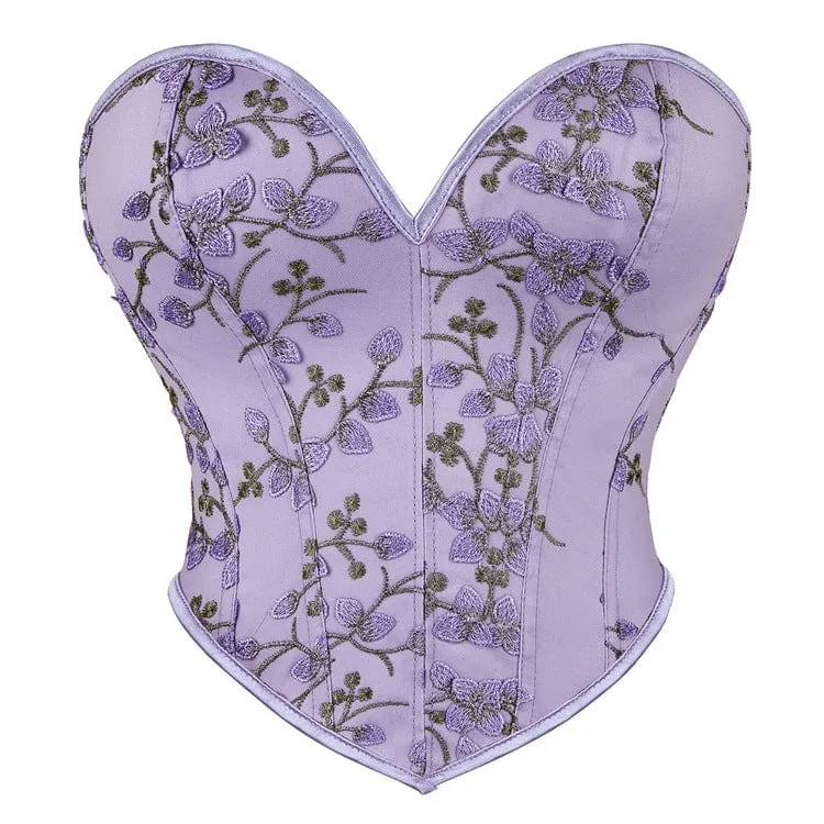 Damen Gothic Vollbrustkorsett mit tiefem Ausschnitt und floraler Stickerei