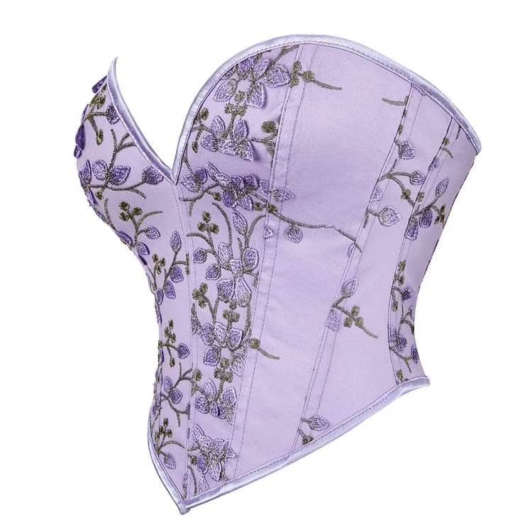 Damen Gothic Vollbrustkorsett mit tiefem Ausschnitt und floraler Stickerei