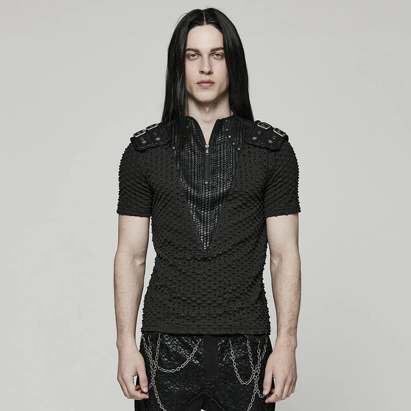 Herren-T-Shirt mit Punk-Bubble-Schnalle und Reißverschluss