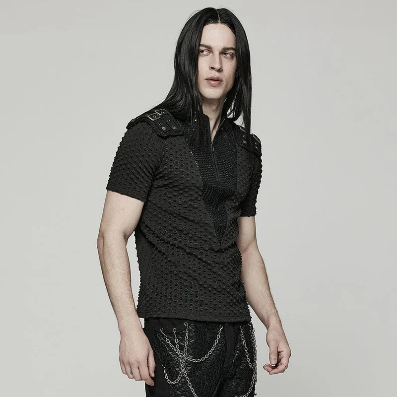 Herren-T-Shirt mit Punk-Bubble-Schnalle und Reißverschluss