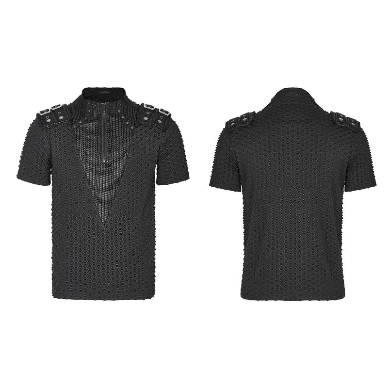 Herren-T-Shirt mit Punk-Bubble-Schnalle und Reißverschluss