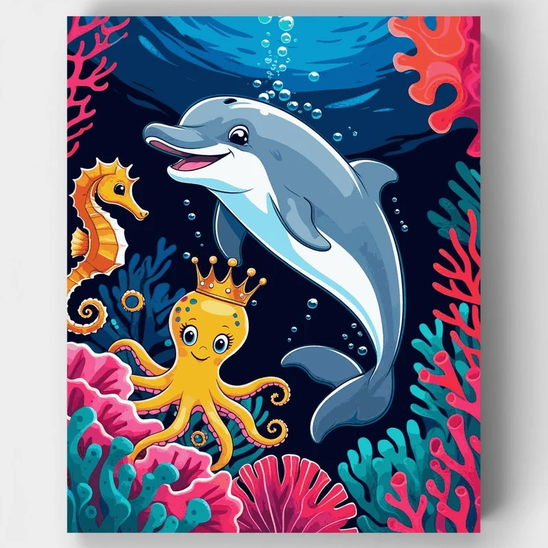 Underwater Adventure with Dolphin and Sea Friends - Paint by Numbers Kit