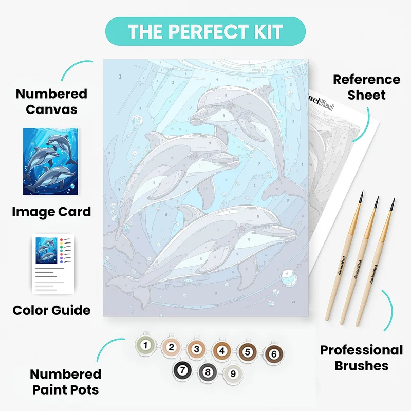 Playful Dolphins Swimming Underwater - Paint by Numbers Kit