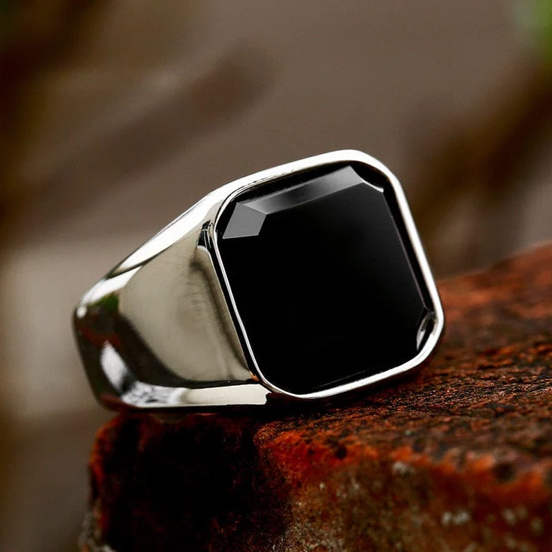Herren-Punk-Ring aus schwarzem Achat
