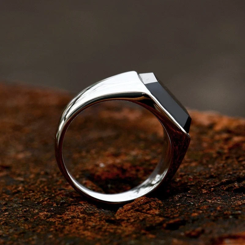 Herren-Punk-Ring aus schwarzem Achat