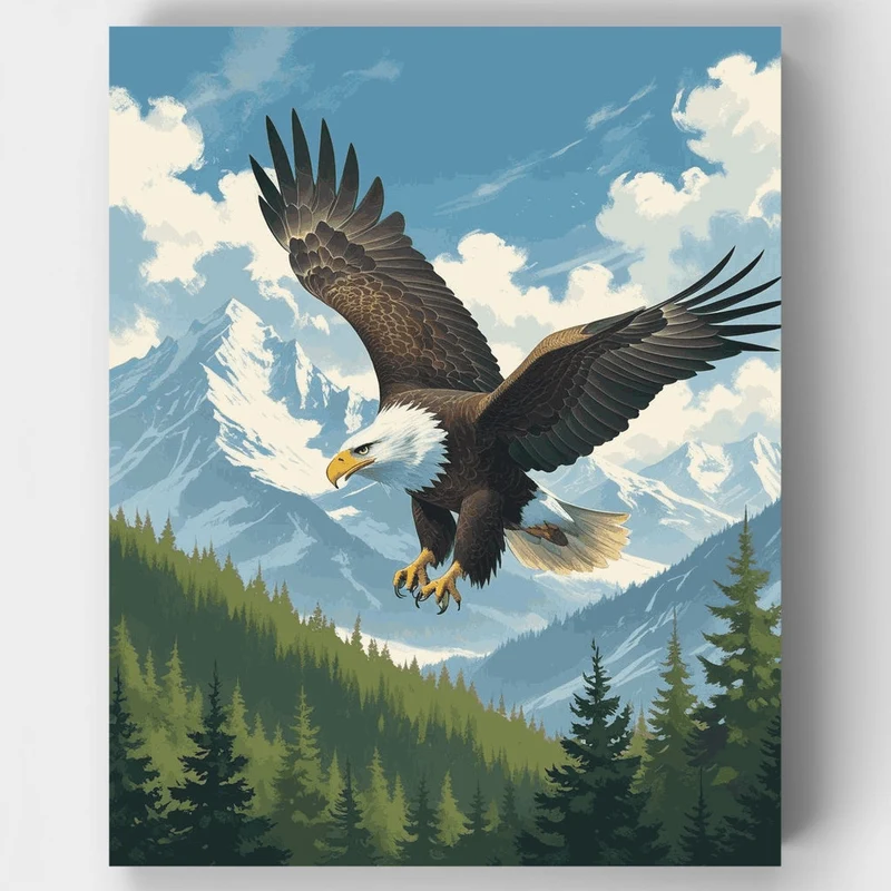 Majestic Bald Eagle Soaring Over Mountains - Paint by Numbers Kit