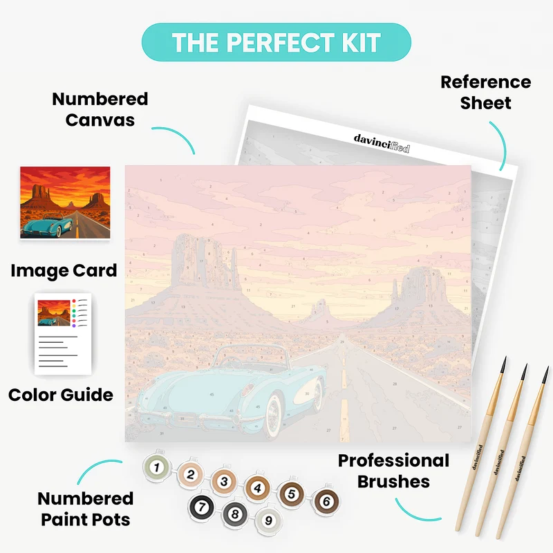 Desert Road Classic Corvette Sunset - Paint by Numbers Kit