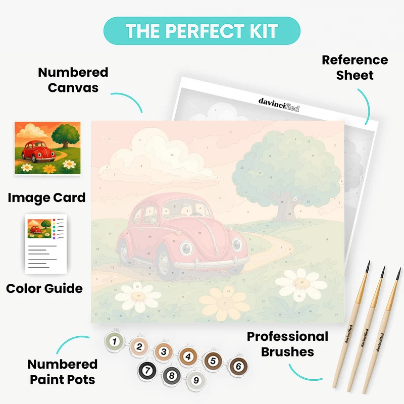 Red Beetle on a Country Road - Paint by Numbers Kit