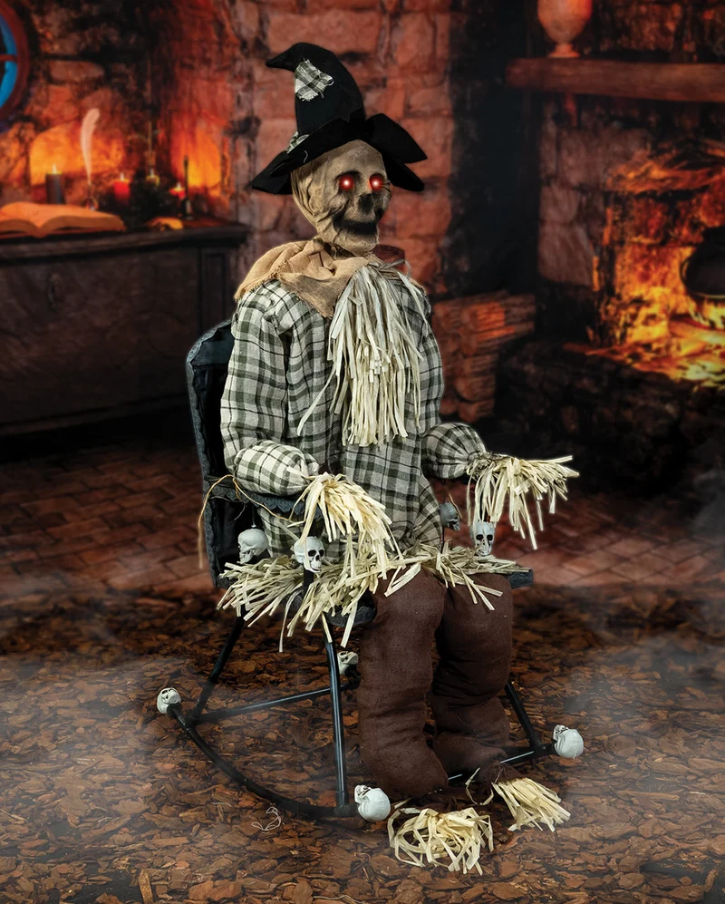 Verfluchte Vogelscheuche auf Schaukelstuhl Animatronic 120cm