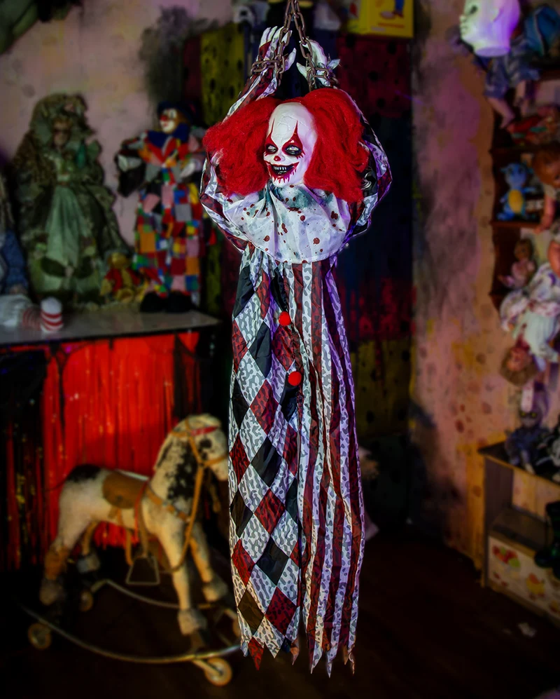 Freaky Killerclown mit Schütteleffekt, Licht & Sound 155cm