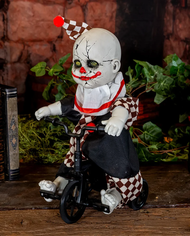Spooky Clown Doll auf Dreirad Halloween Animatronic 39cm