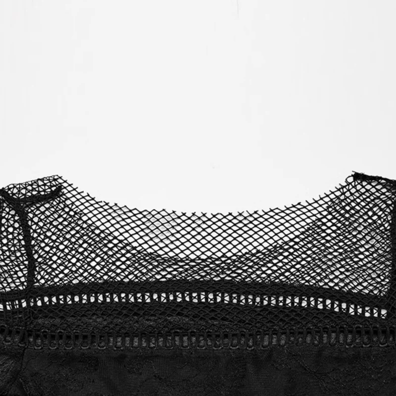 Damen-Gothic-Hemd mit ausgestellten Ärmeln und Mesh-Splice-Spitze