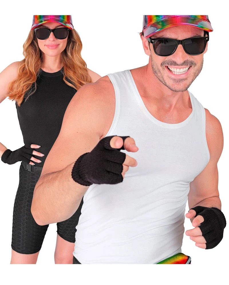 Schwarze Fingerlose 80er Jahre Handschuhe
