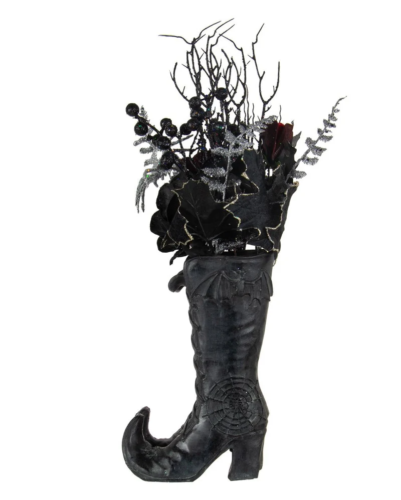 Hexenschuhe mit Gothic Glitter Strauß Arrangement 55cm