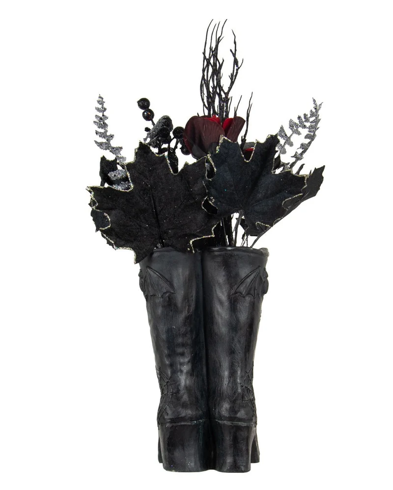 Hexenschuhe mit Gothic Glitter Strauß Arrangement 55cm