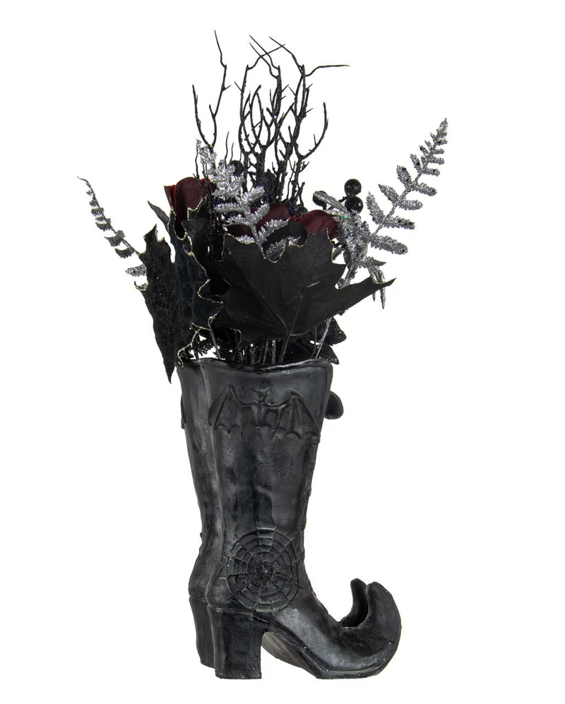 Hexenschuhe mit Gothic Glitter Strauß Arrangement 55cm