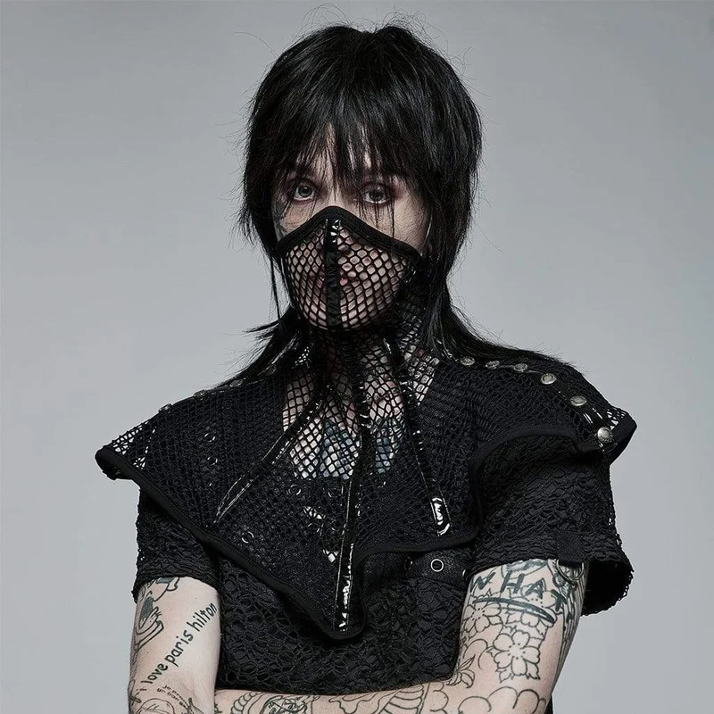 Gothic Faux Leather Splice Mesh-Maske für Herren