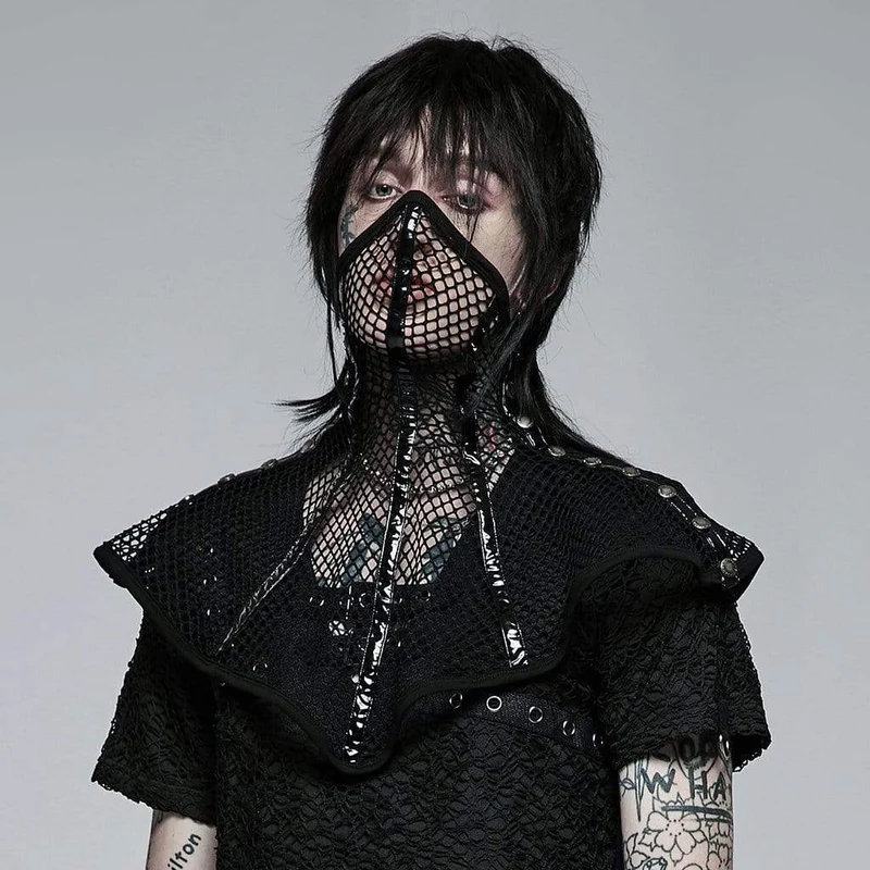 Gothic Faux Leather Splice Mesh-Maske für Herren