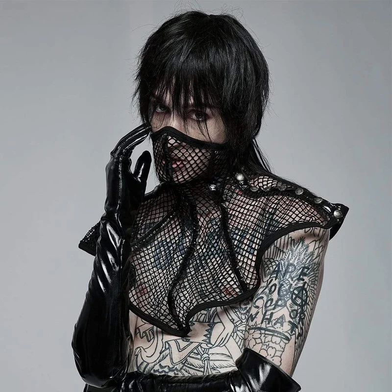 Gothic Faux Leather Splice Mesh-Maske für Herren