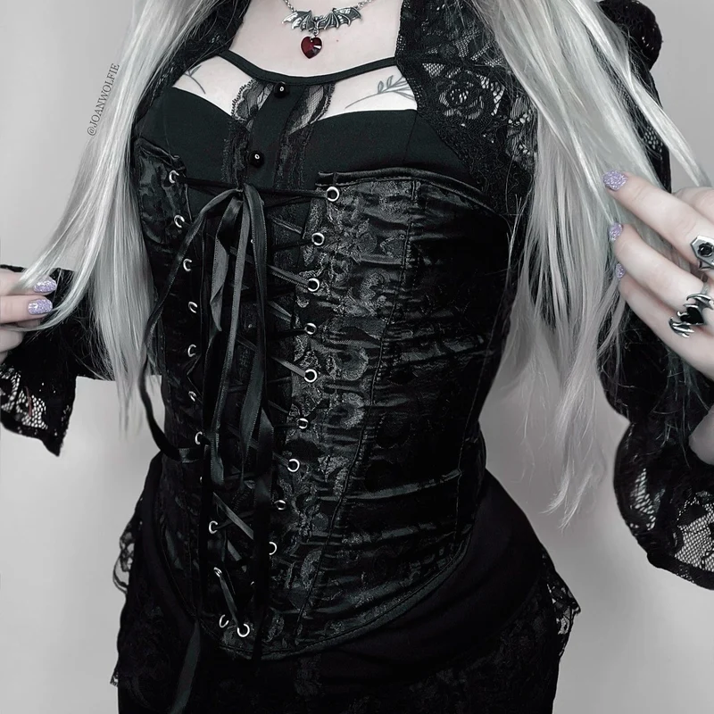 Gothic Jacquard Vollbrustkorsett für Damen
