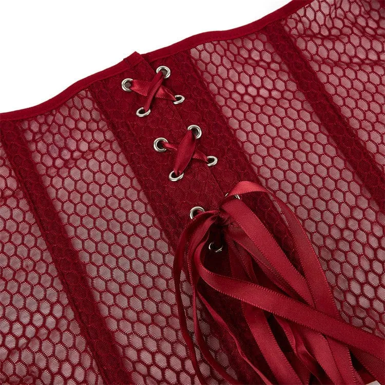 Gothic-Riemchen-Mesh-Vollbrustkorsett für Damen