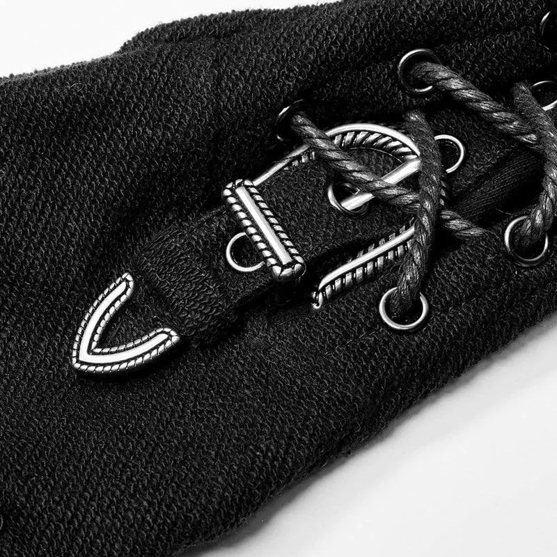 Herren Punk Riemchen Cutout Schnallen Schwarze Handschuhe