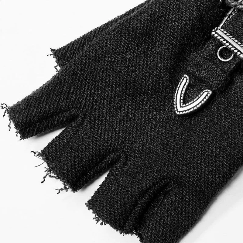 Herren Punk Riemchen Cutout Schnallen Schwarze Handschuhe