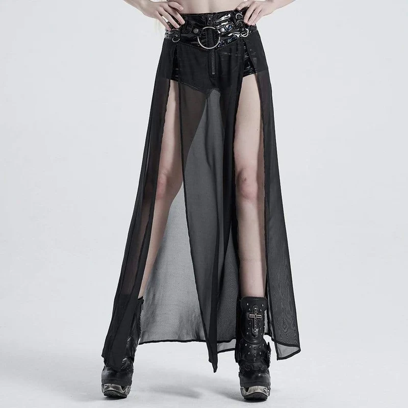 Damen Gothic Kunstleder Shorts mit Überrock