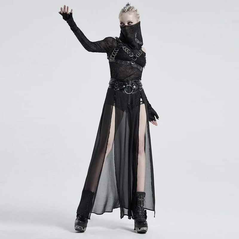 Damen Gothic Kunstleder Shorts mit Überrock