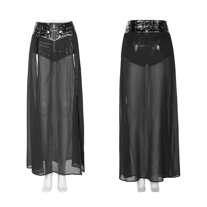 Damen Gothic Kunstleder Shorts mit Überrock