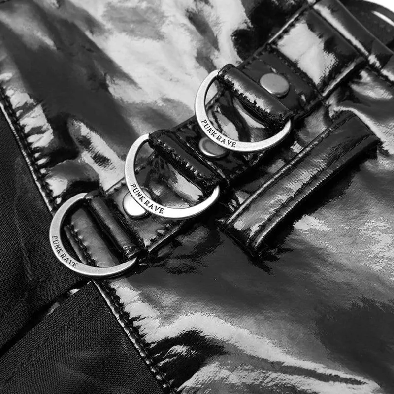 Damen Gothic Kunstleder Shorts mit Überrock