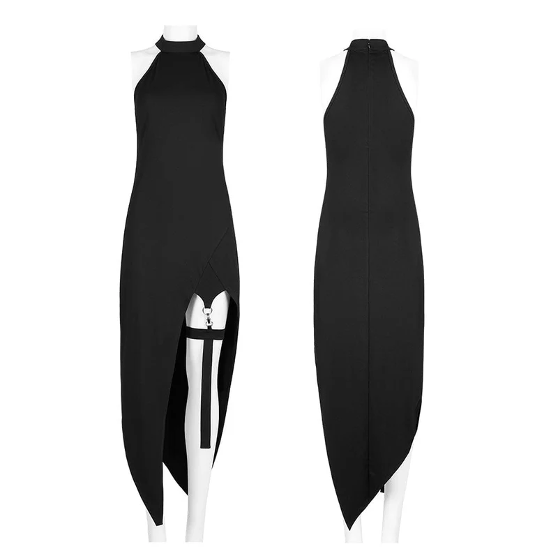 Damen Punk Neckholder Off Shoulder Schmal geschnittenes Kleid mit Strumpfband