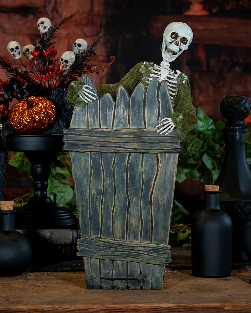Skelett am Sarg-Zaun Halloween Animatronic 40cm