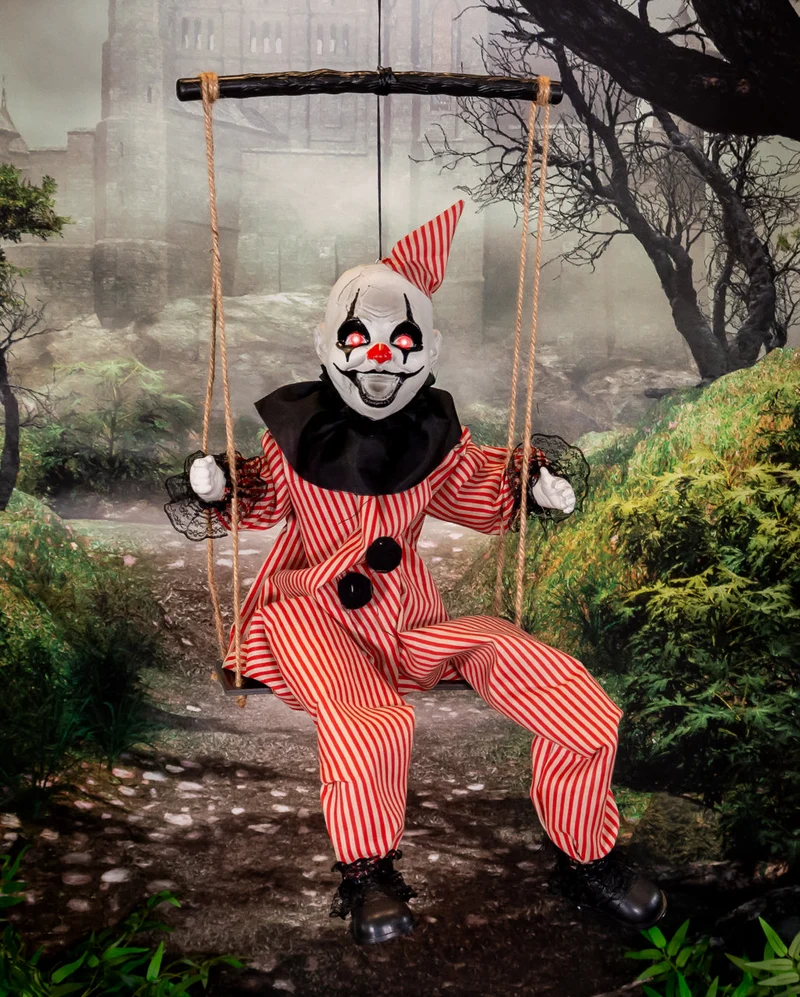 Schaukelnder Horrorclown Halloween Animatronic 70cm