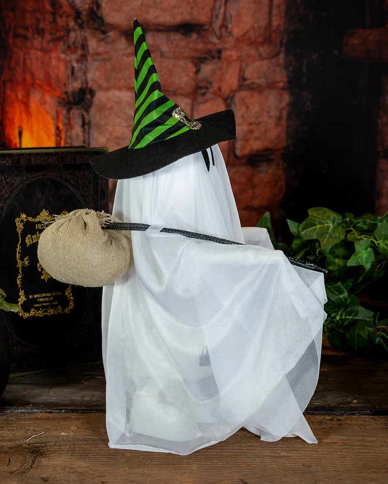 Geist mit Hexenhut & Wandersack Animatronic 45cm