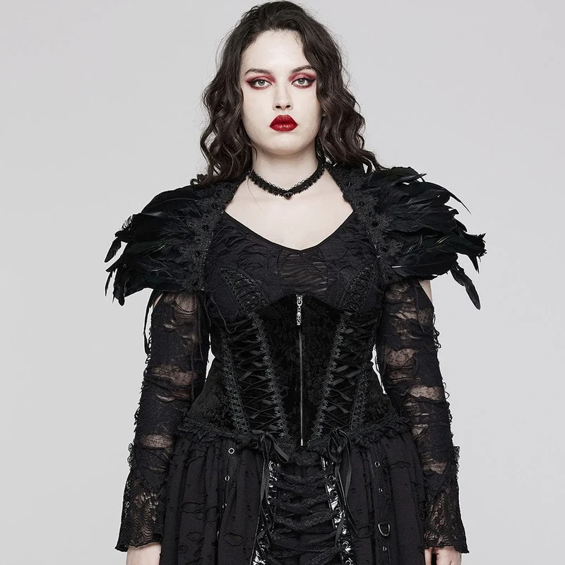 Damen-Unterbrustkorsett im Gothic-Stil mit Riemchen und Rüschen aus Samt in Übergröße
